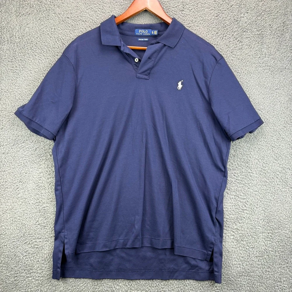 Polo Ralph Lauren Mens XL Pima‎ Soft Touch Polo Shirt Navy Blue Short Sleeve
